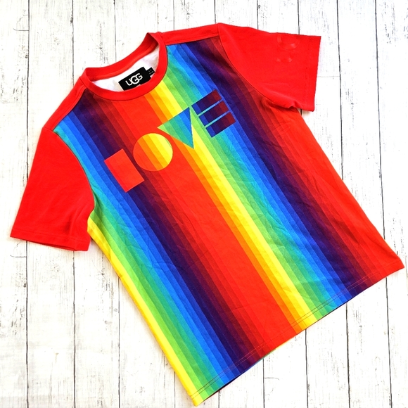 UGG Tops - UGG Love Colorful Rainbow Pride Striped Short Sleeve Tee Shirt Top Size Small